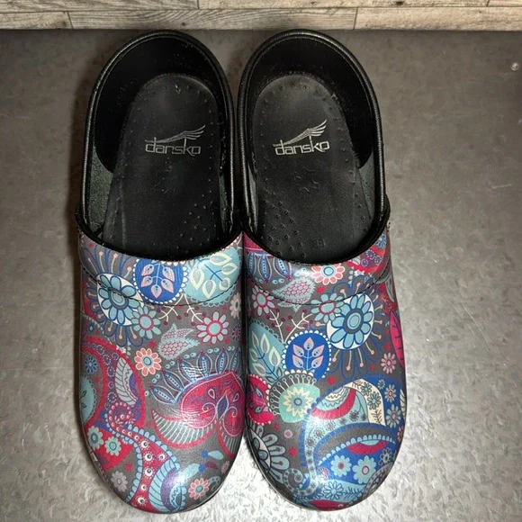 Dansko Women's Multi Colored Gray Paisley Clogs Comfort Shoes Size 38 Nurse Tech - Picture 3 of 11